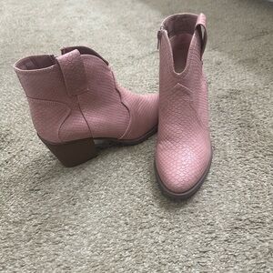 Pink Textured Ankle Boots